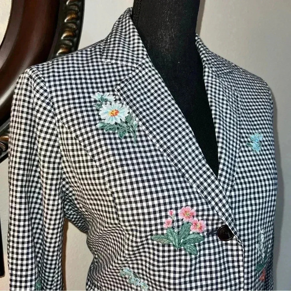Sundance Women’s Embroidered Navy Gingham Tansy Blazer Size Small - Picture 13 of 16